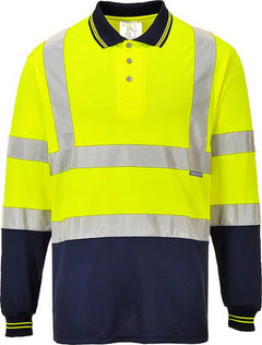 S279 Two-Tone Long Sleeve Polo Shirt Orange/Navy, Large-KarWorkwear