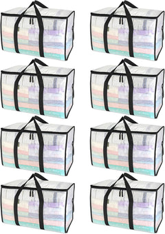8-Pack Oversized Moving Bags with Reinforced Handles, Heavy-Duty Storage Tote for Clothes, Moving Supplies (Black, 8-Pack)