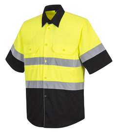 E067 Two Tone Short Sleeve ANSI Work Shirt Yellow/Black, Medium