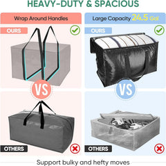 8-Pack Oversized Moving Bags with Reinforced Handles, Heavy-Duty Storage Tote for Clothes, Moving Supplies (Black, 8-Pack)