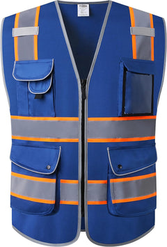9 Pockets Class 2 High Visibility Zipper Front Safety Vest with Reflective Strips, Meets ANSI/ISEA Standards (Large, 150-Pink)