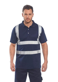 Iona Polo Shirt Hi Vis Visibility Reflective Short Sleeve Work Wear Top, Navy, 5XL
