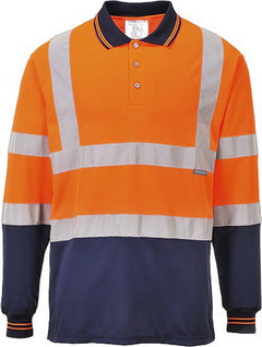 S279 Two-Tone Long Sleeve Polo Shirt Yellow/Navy, Medium-KarWorkwear