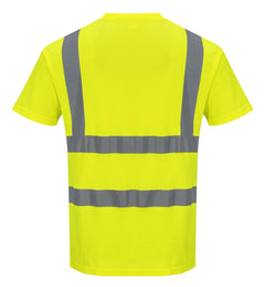 S170 Short Sleeve Cotton Safety Work T Shirt in Reflective Hivis ANSI, Yellow, Small