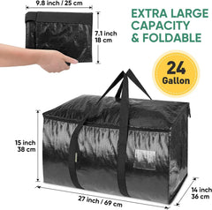 8-Pack Oversized Moving Bags with Reinforced Handles, Heavy-Duty Storage Tote for Clothes, Moving Supplies (Black, 8-Pack)