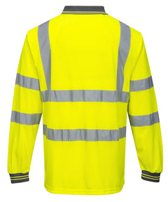 Hi-Vis Polo Shirtl/S Viz Visibility Reflective Safety Work Wear Top ANSI 3, Yellow, Medium