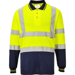 S279 Two-Tone Long Sleeve Polo Shirt Orange/Navy, Large-KarWorkwear